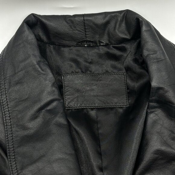 Vintage Jacqueline Ferrar Size Small Black Leather Button Up Long Trench Coat - Picture 6 of 10